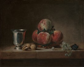 Still Life with Peaches, a Silver Goblet, Grapes, and Walnuts, about 1759-1760. Creator: Jean-Simeon Chardin.