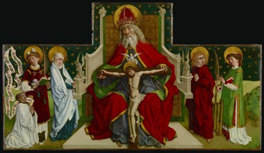 The Trinity with the Virgin, Saints John the Evangelist, Stephen and Lawrence and a Donor, 1479. Creator: Peter Hemmel von Andlau Workshop.