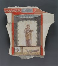 Fresco Depicting a Woman (Maenad?) Holding a Dish; Peacock and Fruit Below, A.D. 1-79. Creator: Unknown.