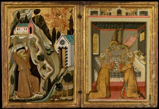 The Stigmatization of Saint Francis, and Angel Crowning Saints Cecilia and Valerian, 1330s. Creator: Unknown.