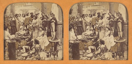 Scenes Animees large group of people dressed in Greek or Roman costumes, about 1865. Creator: Adolphe Block.