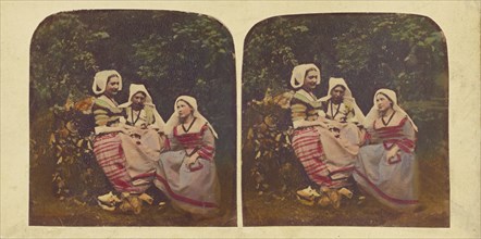 Three European women in native costumes, about 1860. Creator: D.X..