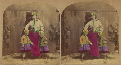 Precaution. Pretty Nursemaid: - "Dear me, children, how must I tell you how to wear..., about 1865. Creator: London Stereoscopic & Photographic Co.