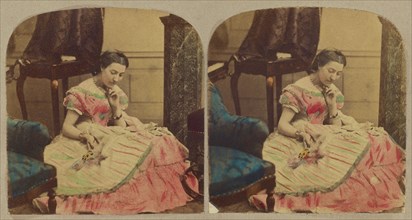 Woman sewing, about 1865. Creator: London Stereoscopic & Photographic Co.