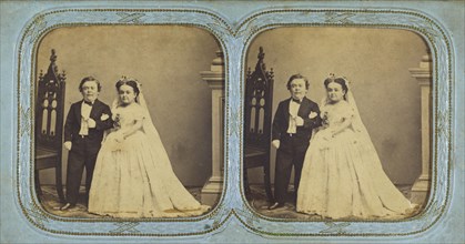 Wedding portrait of \General Tom Thumb\ and Lavinia Warren, 1863. Creator: Charles Dauvois.