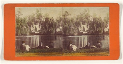 Greenwood Cemetery. Crescent Lake and Fountain., about 1869. Creator: E. & H.T. Anthony.