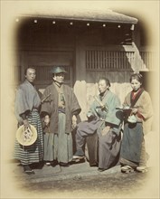 Japanese Escort Officers in Front of a Teahouse, about 1868. Creator: Felice Beato.