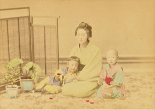 Japanese Mother and Children, 1897. Creator: Ogawa Kazumasa.