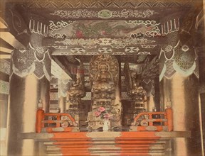 Buddhist Images, Inside Pagoda, Nikko, 1870s-1890s. Creator: Kusakabe Kimbei.