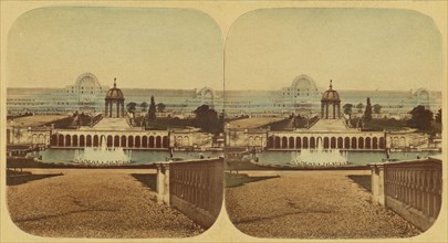 Crystal Palace - General View of The Palace, Cascades and Lower Fountains, 1850s. Creator: London Stereoscopic & Photographic Co.