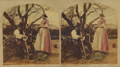 Man and woman in the garden, about 1865. Creator: London Stereoscopic & Photographic Co.