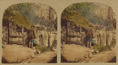 Scenes in Our Village. John Sims at his Pigsty, about 1865. Creator: London Stereoscopic & Photographic Co.