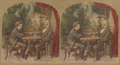 Mr. Paul Morphy, The great American Chess Player, And M. Lowenthal, President of..., about 1858. Creator: London Stereoscopic & Photographic Co.