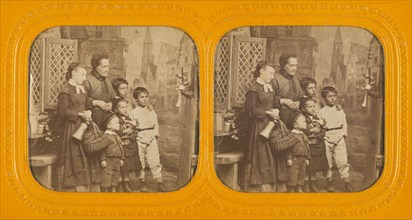 Group family portrait: elderly woman, older daughter, and four boys, about 1865. Creator: Unknown.