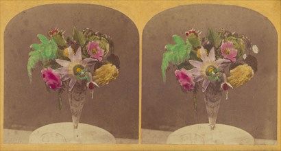 Flowers in clear glass vase, about 1870-1880. Creator: Unknown.