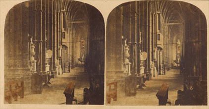 Interior of Westminster Abbey; North Aisle of The Nave, looking West, from the South..., about 1860. Creator: Victor A Prout.