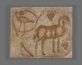 Mosaic Fragment with Donkey and Bird, 5th-6th century. Creator: Unknown.