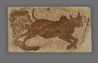 Mosaic of a Lion Chasing a Bull, 5th-6th century. Creator: Unknown.