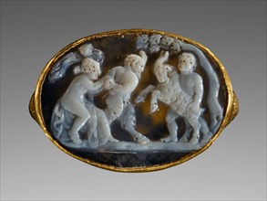 Cameo with Pan, a Maenad, a Satyr and a Goat inset Into a Ring, 25-1 B.C. Creator: Unknown.