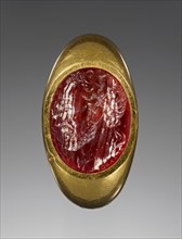 Engraved Gem with a portrait of Demosthenes inset into a gold ring, 25-1 B.C. Creator: Unknown.