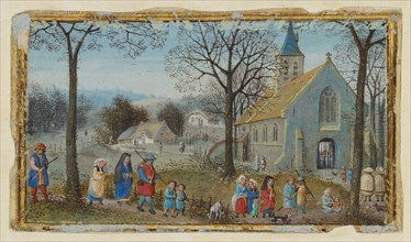 Villagers on Their Way to Church; Book of Hours, about 1550. Creator: Simon Bening.