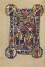 The Tree of Jesse; The Annunciation; The Nativity; The Annunciation to the Shepherds, about 1250-60. Creator: Unknown.