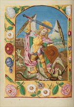 Saint Michael and the Dragon; Book of Hours early 16th century. Creator: Unknown.