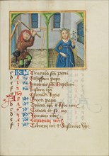 August Calendar Page; Threshing; Virgo; Book of Hours, early 16th century. Creator: Unknown.