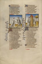 Courtesy with a Knight; Idleness Opening the Door for the Lover; Roman de la Rose, about 1405. Creator: Unknown.