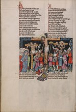 The Crucifixion with Longinus; Weltchronik, about 1400-1410. Creator: Unknown.