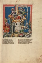 The Construction of the Tower of Babel; Weltchronik, about 1400-1410. Creator: Unknown.