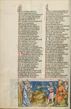 The Plague of Grasshoppers; Weltchronik, about 1400-1410. Creator: Unknown.