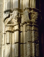 Ornamented capital with animal and human figures, Monastery of Santes Creus, Spain, 14th century.  Creator: Unknown.