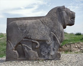 Colossal basalt lion, Neo-Hittite, Ain Dara Temple, Syria, 10th to 8th century BC.  Creator: Unknown.