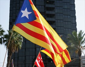 Starred flag (Estelada), National Day of Catalonia,  Barcelona, 11-09-2014.  Creator: LTL.