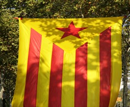 Starred flag (Estelada), National Day of Catalonia, Barcelona, 11-09-2014. Creator: LTL.