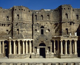 Scaenae frons, porticus post scaenam and pulpitum, Roman Theatre, Bosra, Syria, 2001. Creator: LTL.