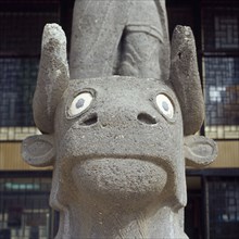 Basalt bull which guarded the temple of Tell Halaf, c6100 to 5400 BC.  Creator: Unknown.