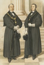 President of the Supreme Court of Justice (left) and Judge of Hearing (right), 1865.  Creator: Unknown.