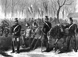 The Germans in Paris: Bavarian Lancers encamped in the Champs Elysées, 1871. Creator: Unknown.