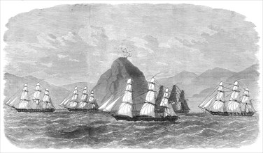 The British Flying Squadron passing the Diamond Rock, off Martinique, 1871. Creator: Unknown.