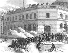 The Fighting in Paris: Communists defending the Elysée Palace, 1871. Creator: C. R..