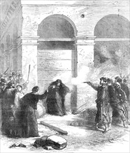 The Late Events in Paris: a woman shot at the Louvre for spreading petroleum, 1871. Creator: Unknown.