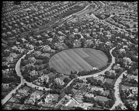 Dean Park Sports Ground and Bournemouth Central Station, Bournemouth, Dorset, c1930s. Creator: Arthur William Hobart.