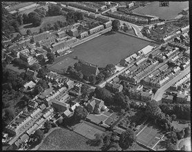 The Church of St James, the cricket ground and West Street area, Congleton, Cheshire, c1930s. Creator: Arthur William Hobart.