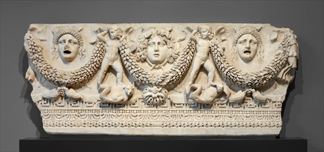 Front Panel of a Garland Sarcophagus, about A.D. 140-170. Creator: Unknown.