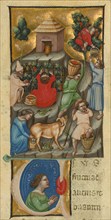 Harvest Scene; Initial U: A Figure, before 1340. Creator: Andrea da Bologna.