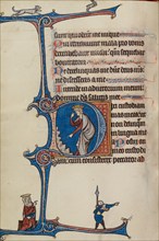 Initial D: David Pointing to His Mouth; Bute Psalter, text and illumination about 1285. Creator: Bute Master.