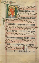 Three leaves from an antiphonal, about 1405. Creator: Master of the Golden Bull.