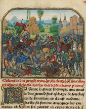 The Battle before Roussillon's Castle, written 1463-465; illuminated 1467-1472. Creators: Loyset Liedet, Pol Fruit.